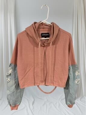 PINK Love Love Love Women Sweatshirt Large Pink Hoodie Love Logo Pullover